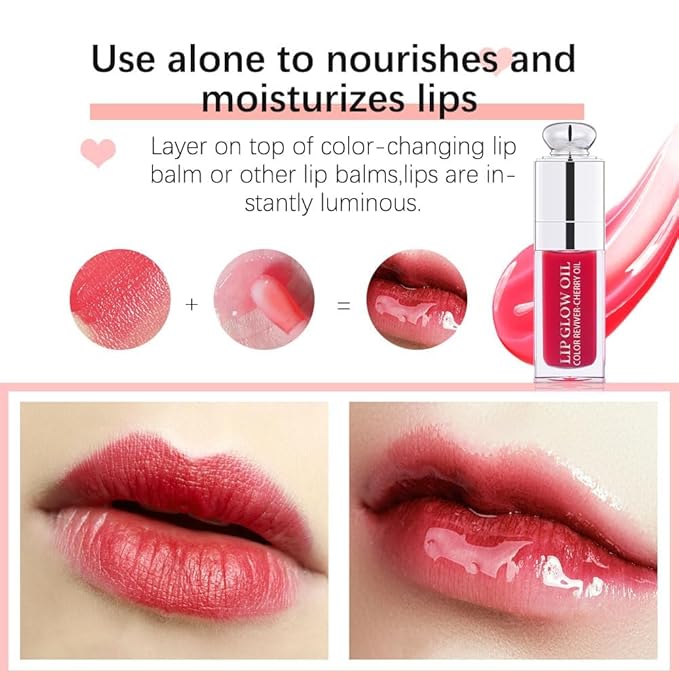 Hydrating Lip Glow Oil-Lip care oil- Lip Oil Tinted for Lip Care and Dry Lips-Prevents Dry Cracked-Non-sticky Big Brush Head-Lip Plumping -Lip Oil gloss tinted-002-GlimoraGlow