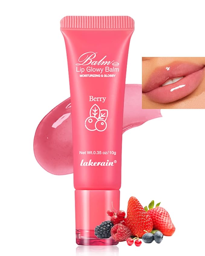 Hydrating Lip Glowy Balm, Ultra-Nourishing Lip Balm for Dry Cracked Lips, Moisturizer Lip Repair Sleeping Lip Mask, Day and Night Lip Care Therapy Treatment, Glossy Smooth Lip Butter Balm-02#Berry-GlimoraGlow