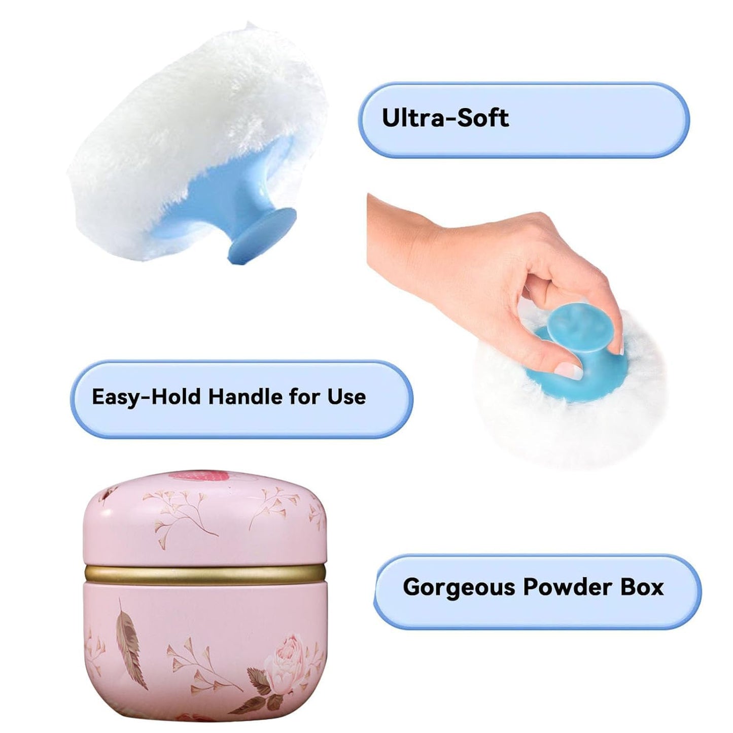 Body Powder Puff and Container, 3.35" Portable Dusting Powder Container with Soft Puff Loose Powder Case Box Jar with Lids for Baby Women Home and Travel Use-GlimoraGlow