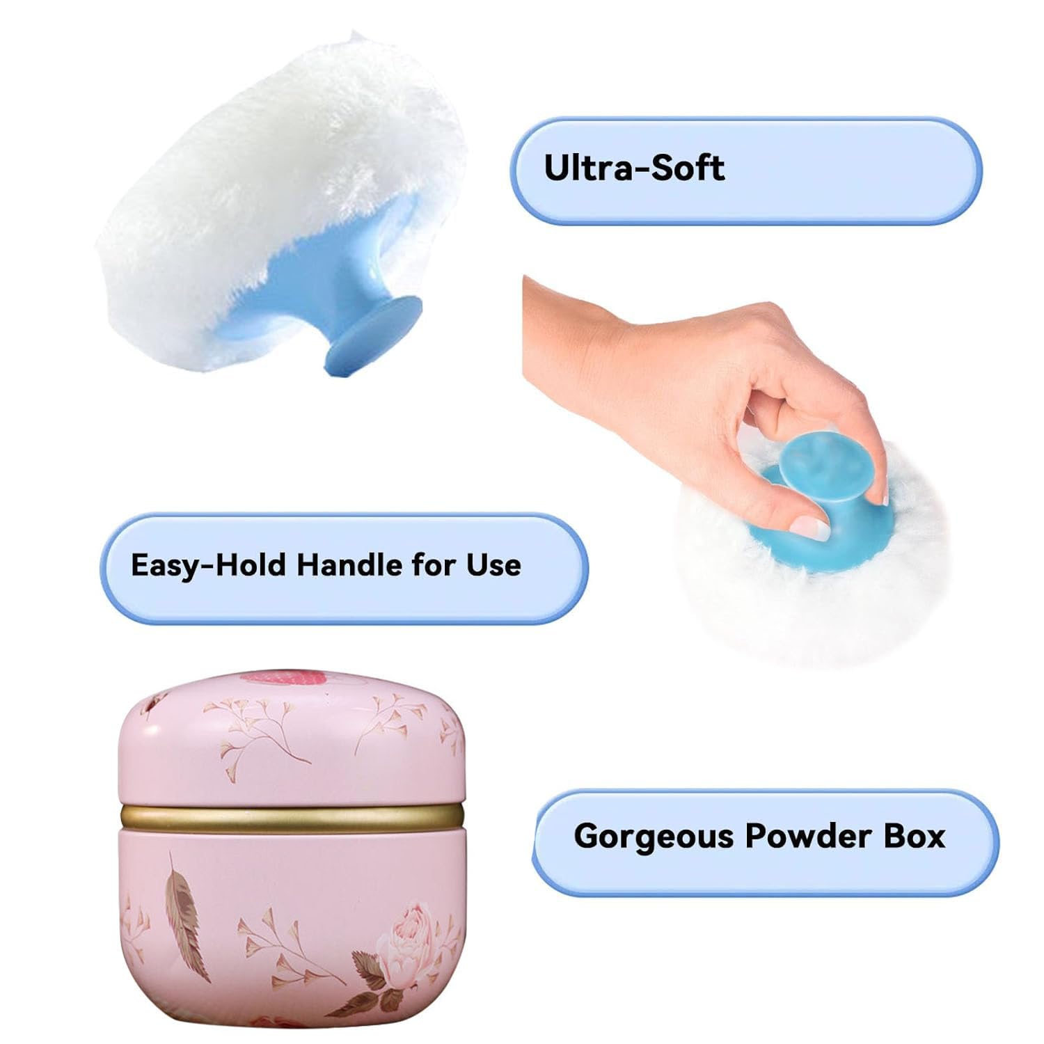 Body Powder Puff and Container, 3.35" Portable Dusting Powder Container with Soft Puff Loose Powder Case Box Jar with Lids for Baby Women Home and Travel Use-GlimoraGlow