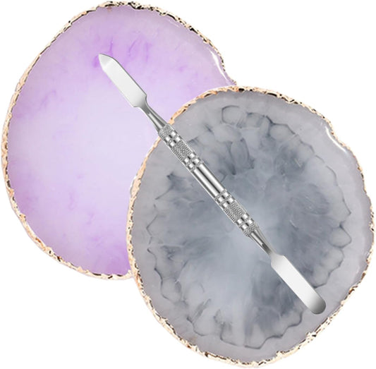 2 Pcs Resin Nail Palette Nail Polish Palette Nail Art Palette with Stainless Stirring Rod (Gray and Purple)-GlimoraGlow