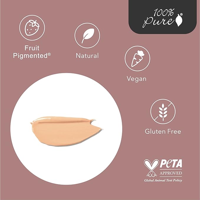 100% PURE Tinted Moisturizer Anti-Aging Face Makeup - Fruit Pigmented Alpine Rose Light to Medium Coverage & Dewy Glow - Lightweight Foundation Fair Skin w/Pink Undertone - Vegan - 1.7 Fl Oz-GlimoraGlow