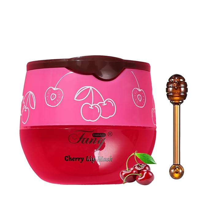 1 PCS Bee Lip Balm Lip Mask Honey Pot, Cherry Moisturizing Sleeping Lip Mask Overnight with Sticks, Lip Balm Honey Pot Lip Balm Hydrating Prevention Dry and Crack Lip Scrubs Exfoliator-GlimoraGlow