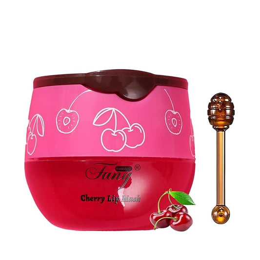 1 PCS Bee Lip Balm Lip Mask Honey Pot, Cherry Moisturizing Sleeping Lip Mask Overnight with Sticks, Lip Balm Honey Pot Lip Balm Hydrating Prevention Dry and Crack Lip Scrubs Exfoliator-GlimoraGlow