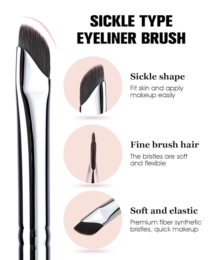 Eyeliner Brush, EIGSHOW Sickle Angled Gel Eyeliner Makeup Brush for Precise Eye Liner, Eyebrow, Eyelid with Ultra Thin Curved Vegan Bristles (E865)-GlimoraGlow