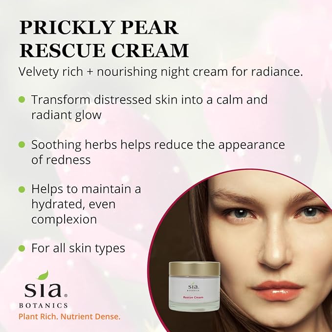 Rescue Face Cream (65g/2.3oz Glass Jar) | Facial Moisturizer w/Prickly Pear Cactus, Aloe Vera, Green Tea Extract | Natural, Clean, Botanical Skincare for Women-GlimoraGlow