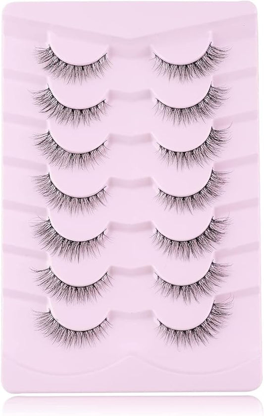 Natural Everyday Wispy Lashes False Eyelashes Natural Look Natural Flared Eyelashes False Eye Lashes Soft Fluffy Lashes 7 Pairs-D22-GlimoraGlow