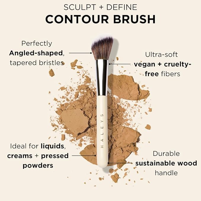 HALEYS Contour Brush VEGAN + CRUELTY-FREE, Angled & Tapered with Fluffy Bristles, Ideal for powder, cream, liquid, Use with blush, contour, bronzer, Sustainable Wood-GlimoraGlow