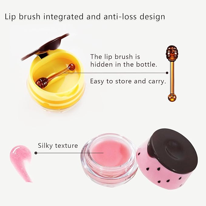 2 PCS Bee Lip Balm Honey Pot, Watermelon & Apple Lime Sleeping Lip Mask Overnight, Hydrating Prevention Dry and Cracked Lip Scrub, Reduces Lip Lines, Brightening Lip Color-GlimoraGlow