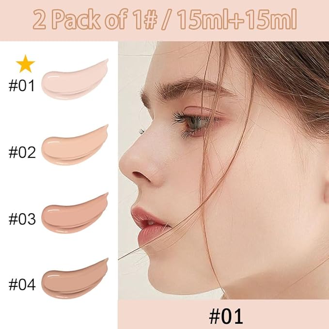 2 Pack Liquid Foundation Cream with Foundation Brush for Face Makeup,Durable Full Coverage Matte Concealer Make Up,Oil Control & Waterproof Base Primer -1 Fl.Oz (#01)-GlimoraGlow