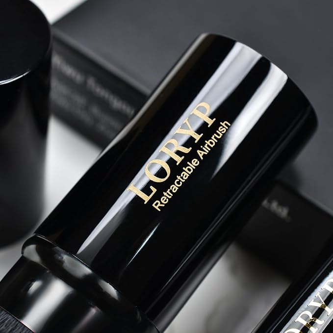 LORYP 4 Pcs Full Face Professional Makeup Brushes Set with Retractable Kabuki Airbrush For Powder,Liquid,Cream,Angled Blush Brush, Foundation Brush, Tapered Highlight Brush-GlimoraGlow