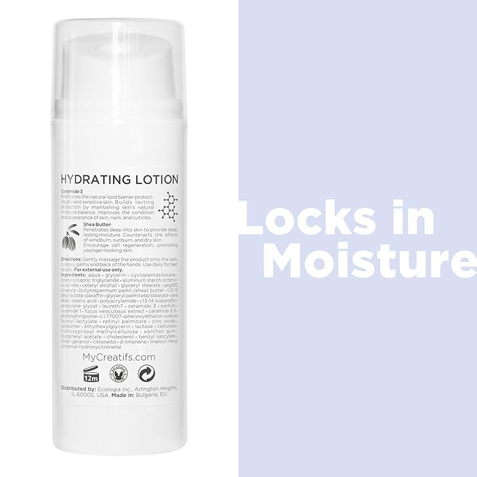Hydrating Lotion for Dry Hands, Nails, and Cuticles, 3.4 fl. oz., Daily Moisturizing Skincare for Soft, Sensitive Skin with Shea Butter and Ceramides-GlimoraGlow