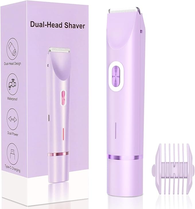 2025 New 2-in-1 Electric Bikini Trimmer for Women - Dual Head Electric Razor,Waterproof Painless Bikini Shaver, Pubic Hair Trimmer for Private Area & Body Hair, Purple-GlimoraGlow