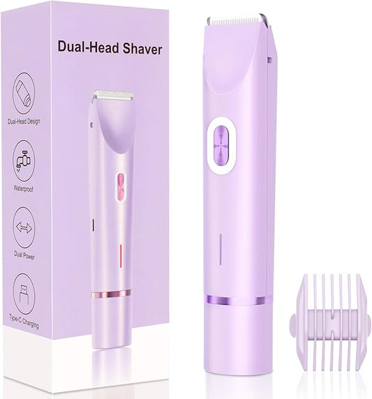 2025 New 2-in-1 Electric Bikini Trimmer for Women - Dual Head Electric Razor,Waterproof Painless Bikini Shaver, Pubic Hair Trimmer for Private Area & Body Hair, Purple-GlimoraGlow