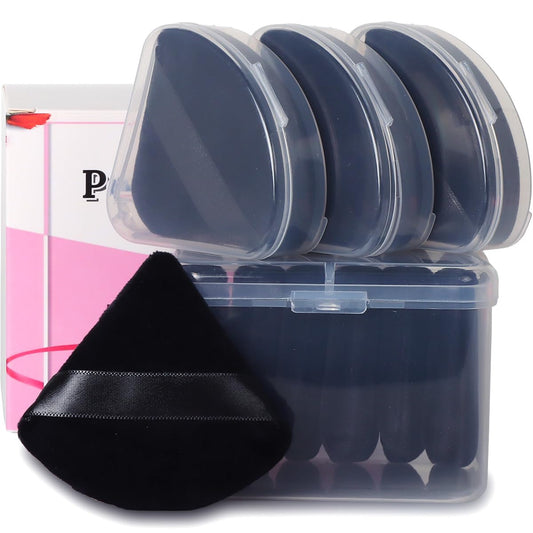 Ocim 10Pcs Triangle Powder Puffs for Face Powder,Soft Velour Triangular Beauty Puff,Makeup Pressed,Baking & Setting Powder Sponge Applicator Pads with Case,Black-GlimoraGlow