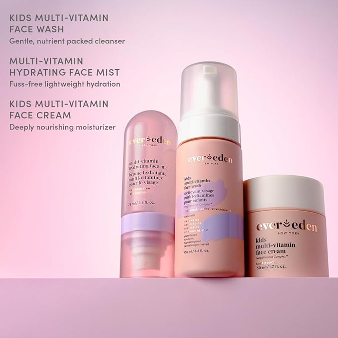 Evereden Kids Multi-Vitamin Hydrating Face Mist | Nourishing Face Spray, Preppy Skincare Essential for Ages 6+ | Clean Formula Safe for Sensitive Skin | Multi-Vitamin Complex, Peach & Mango Juice-GlimoraGlow