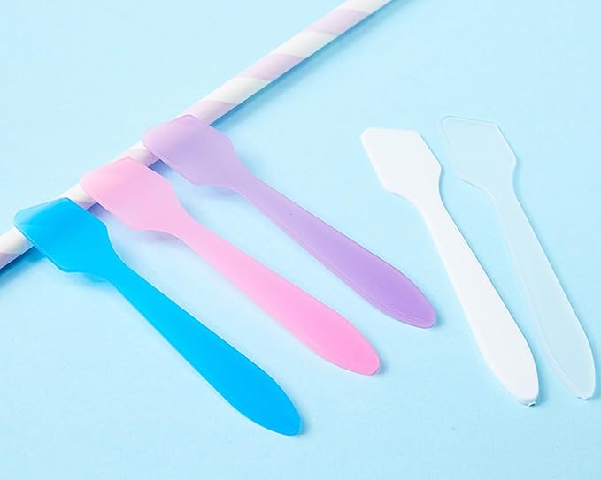 100 Pack 3.2 Inch Cosmetic Spatulas/Small Plastic Spatula for Cosmetics, Creams, Crafts/Makeup Spatula/Multipurpose Mini Applicator for Mixing Cream, Skincare, or Scraping Jars/Random Color-GlimoraGlow