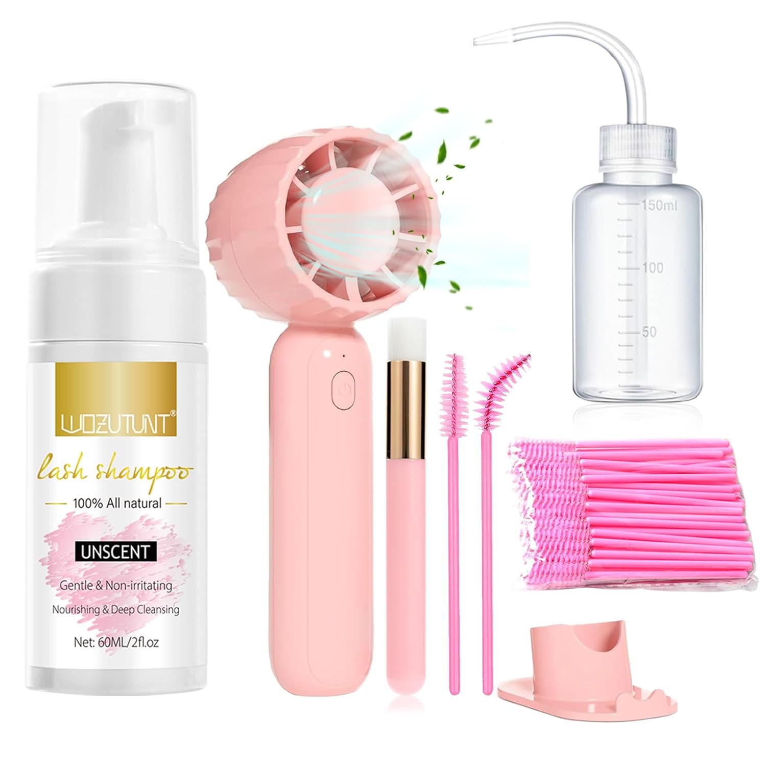 Eyelash Extension Cleanser Lash Mousse Lash Shampoo for Extensions, USB Mini Portable Fan Rechargeable Electric Handheld Air Conditioning (lash kit-handheld fan)-GlimoraGlow