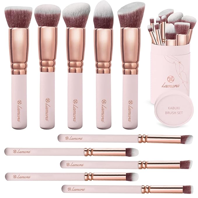 Kabuki Makeup Brush Set - Foundation Powder Blush Concealer Contour Brushes - Perfect for Liquid, Cream or Mineral Products - 10 Pc Collection with Premium Synthetic Bristles for Eye and Face Cosmetic-GlimoraGlow