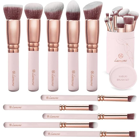 Kabuki Makeup Brush Set - Foundation Powder Blush Concealer Contour Brushes - Perfect for Liquid, Cream or Mineral Products - 10 Pc Collection with Premium Synthetic Bristles for Eye and Face Cosmetic-GlimoraGlow