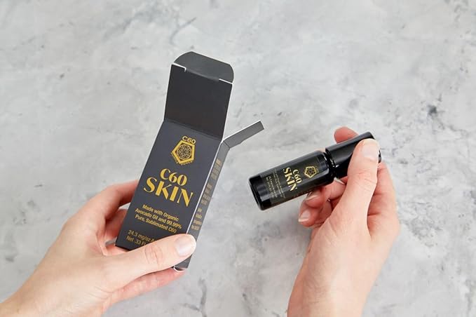 C60 Power - Skin Roll-On - Age-Defying Antioxidant Protection - Reduce Wrinkles, Heal Skin, Non-Greasy - Face, Body, Bug Bites, Scarring - Organic Avocado Oil, 99.99% Pure C60 Fullerenes-GlimoraGlow