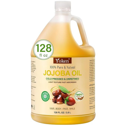 Yoken 1 Gallon Jojoba Oil EWG Verified - 100% Pure Jojoba Oils Bulk Cold Pressed Unrefined Hexane Free Virgin Golden jojoba Carrier Oil for Hair Skin Massage DIY Natural Body Moisturizer-GlimoraGlow