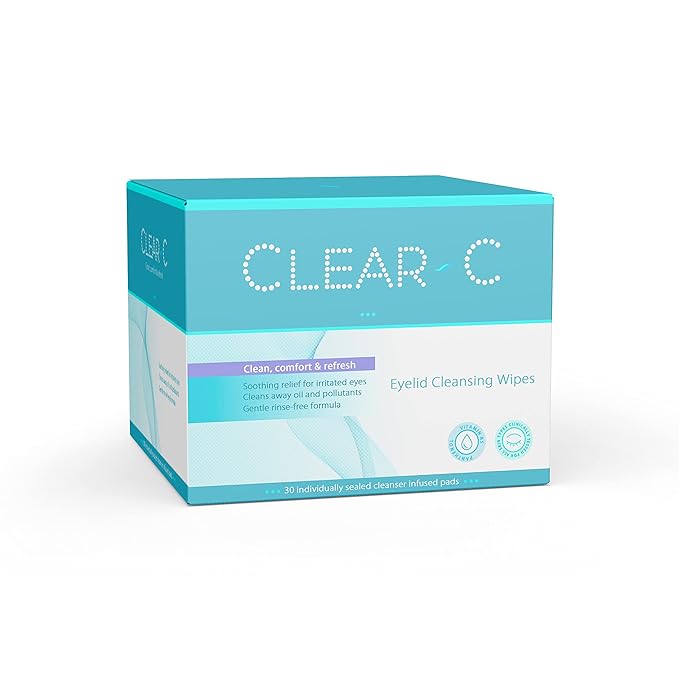 Clear C Eyelid Wipes Pre-Moistened for Dry Eyes – Rinse Free Eye Lid Cleaning Wipes – Individually Wrapped Travel Eye Wipes, 1 Box of 30-GlimoraGlow