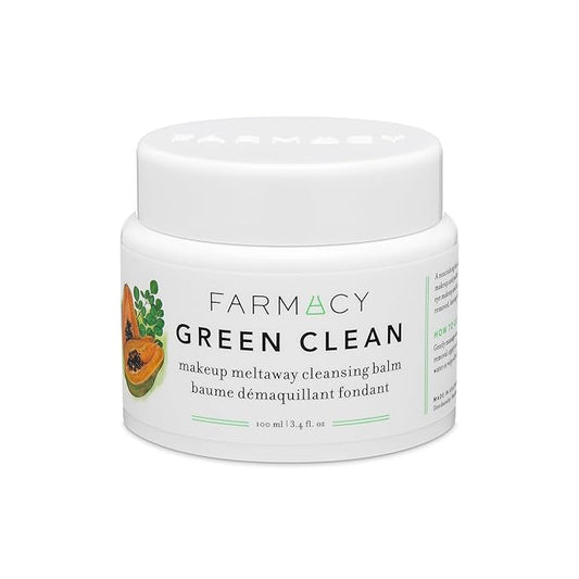 Farmacy Makeup Remover Cleansing Balm - Green Clean Waterproof Makeup Remover + Oil Based Cleanser - Gentle Exfoliating Double Cleanser - Melts From Balm to Milky Lather (100ml)-GlimoraGlow