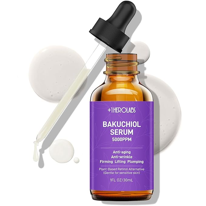 Bakuchiol Retinol Serum for Face, Retinol Alternative for Sensitive Skin with Vitamin E, Hyaluronic Acid, Collagen, Serum for Anti-Aging, Wrinkle Reduction Skin Firming & Smoothing 1 oz-GlimoraGlow