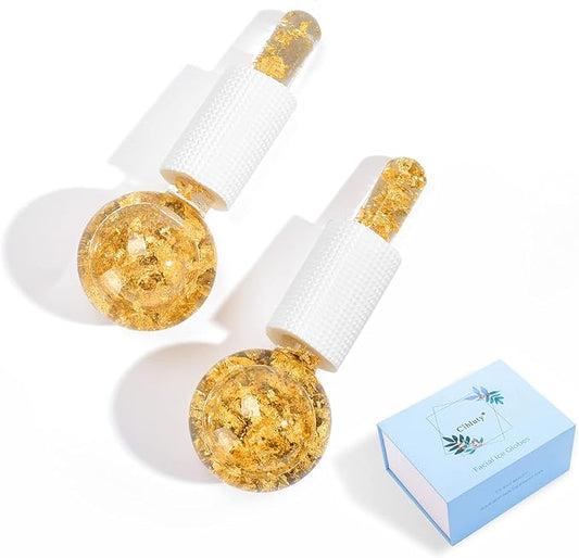 Ice Cryo Sticks Facial Globe with Golded Essence- 2PC Cooling Globes for Cold or Hot Skin Massagers, Face Globe for Skin Care Routine-GlimoraGlow