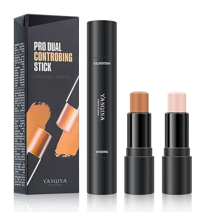 2023 Upgrade Contour Stick, 2 Colors Double-end Contour Highlighter Stick Contour Stick Face Highlighter Contour Makeup Contouring Sticks Cream Concealer (Lotus, Light Brown)-GlimoraGlow