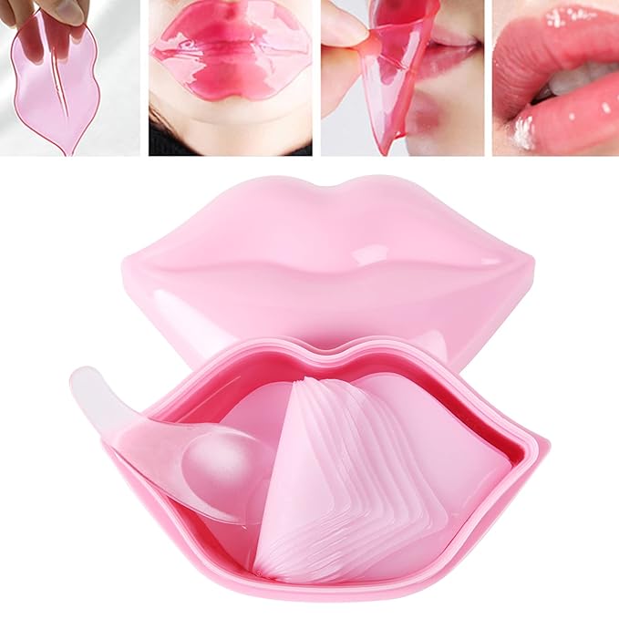 20pcs Pink Lip Masks Sheet,Moisturizing Crystal Collagen Gel Anti-Aging Lip Patches,Reduces Lip Lines Plump Dry Lips Lip Care with Box-GlimoraGlow