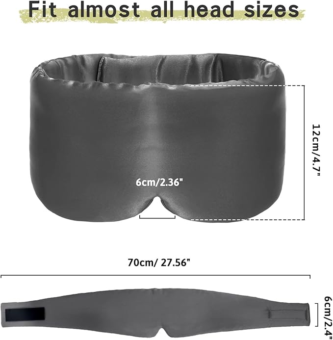 100% Handmade Bamboo Sleeping Eye Mask for Women for Men,Night Masks,Organic Sleep Mask,Blockout Eye Mask for Sleeping,Large Size Adjustable (1 PC, Dark Grey)-GlimoraGlow