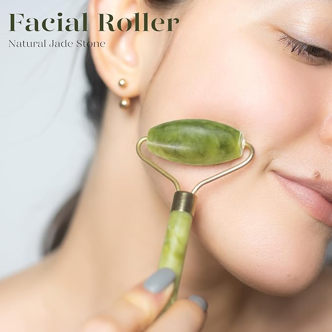 BAIMEI Jade Roller & Gua Sha, Face Roller, Facial Beauty Roller Skin Care Tools, Self Care Gift for Men Women, Massager for Face, Eyes, Neck, Relieve Fine Lines and Wrinkles - Green-GlimoraGlow