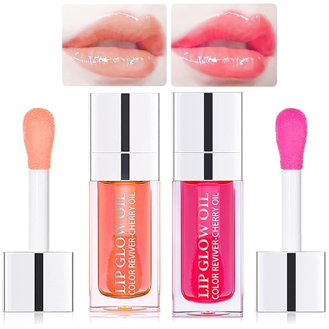 2 Set Lip Oil Hydrating Tinted Lip Balm, Plump Lip Gloss Lip Care Transparent Toot Lip Oil Tinted, Fresh Texture & Non-sticky, Nourishing Repairing Lightening Lip Lines Lip Care Products (Pink / Cherry)-GlimoraGlow