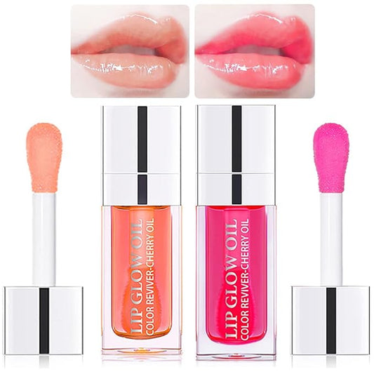 2 Set Lip Oil Hydrating Tinted Lip Balm, Plump Lip Gloss Lip Care Transparent Toot Lip Oil Tinted, Fresh Texture & Non-sticky, Nourishing Repairing Lightening Lip Lines Lip Care Products (Pink / Cherry)-GlimoraGlow