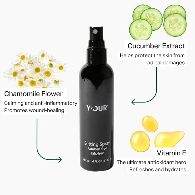 Y’OUR Silk Makeup Setting Spray: Lightweight Hydrating Face Mist; Long-Lasting, Blurring, Natural Finish. Infused with Vitamin E & Minerals, Paraben-Free. Made in USA. 4 fl. oz (118.3g)-GlimoraGlow