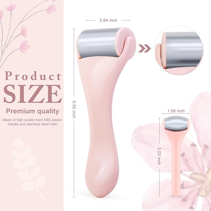 Ice Roller for Face and Eye 2 Pcs,Face Roller Skin Care for Puffiness,Migraine,Pain Relief,Eye Roller For Puffy Eyes Dark Circles,Stainless Steel Facial Roller (Pink)-GlimoraGlow