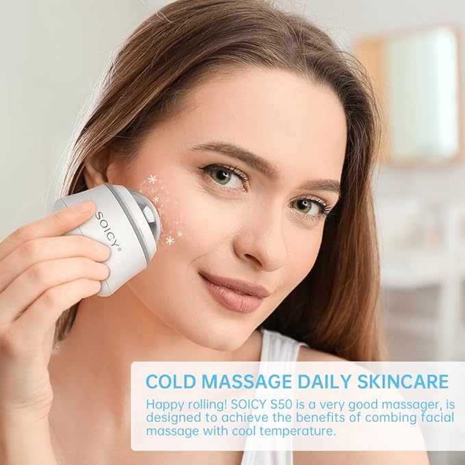 Ice Roller for Face and Eyes Body, Facial Ice Roller 360° Rotating Stainless Steel Ball Face Massager Fitness Cryosphere for Reduces Puffiness, Redness and Pain, Beauty Skin Care Tools-GlimoraGlow