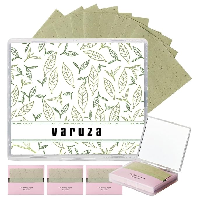 [400 Counts + Mirror Case] Green Tea Natural Oil Blotting Sheets for Face with Mirror Case and Refills-GlimoraGlow