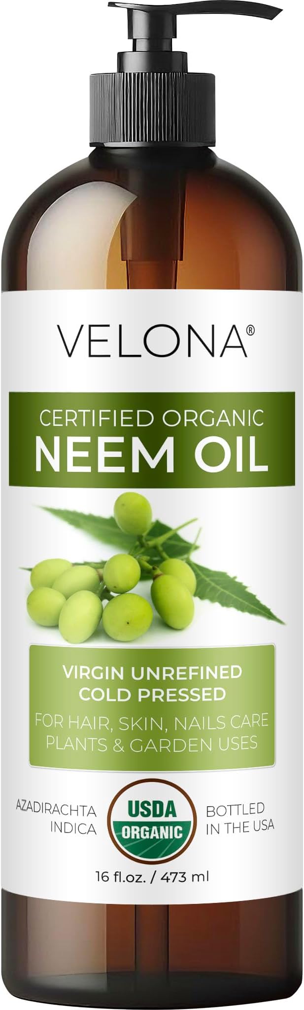 velona Neem Oil USDA Certified Organic - 16 Fl Oz | 100% Pure and Natural Carrier Oil | Virgin, Unrefined, Cold Pressed | Hair, Body and Skin Care | Use Today - Enjoy Results-GlimoraGlow
