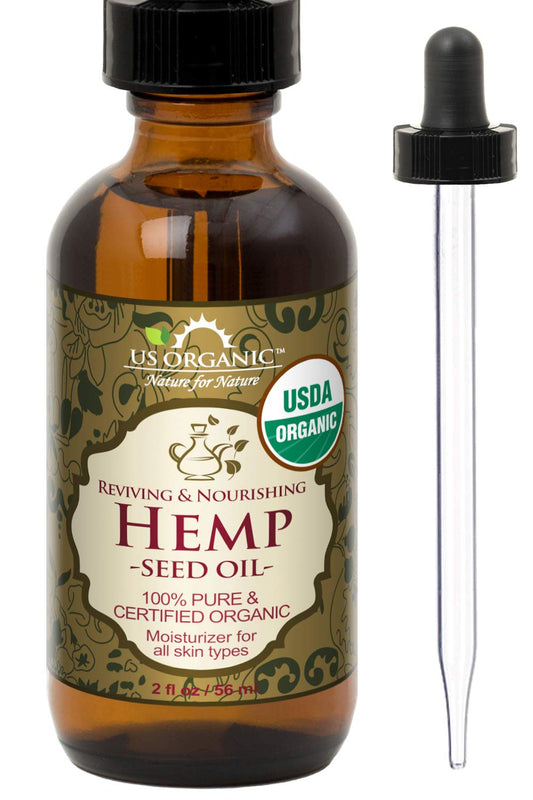 US Organic Hemp Seed Oil, Certified Organic, Pure & Natural, Cold Pressed Virgin, Unrefined, Amber Glass Bottle with Glass Eye Dropper for Easy Application (2 oz (56 ml))-GlimoraGlow