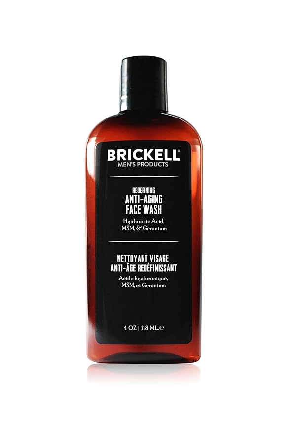 Brickell Men's Redefining Anti-Aging Face Wash For Men, Natural and Organic, Foaming Gel Face Wash Firms & Plumps Skin to Reduce Signs of Aging (Scented, 4 oz)-GlimoraGlow