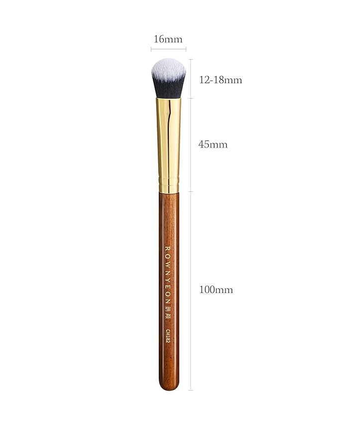 Desert Oak Series Precision Angled Dome Highlight Brush - Small Nylon Bristles for Targeted Cream/Liquid Highlighter, Under-Eye, Nose Bridge & Detail Work, Bubinga Handle & Brass Ferrule (CM 182)-GlimoraGlow