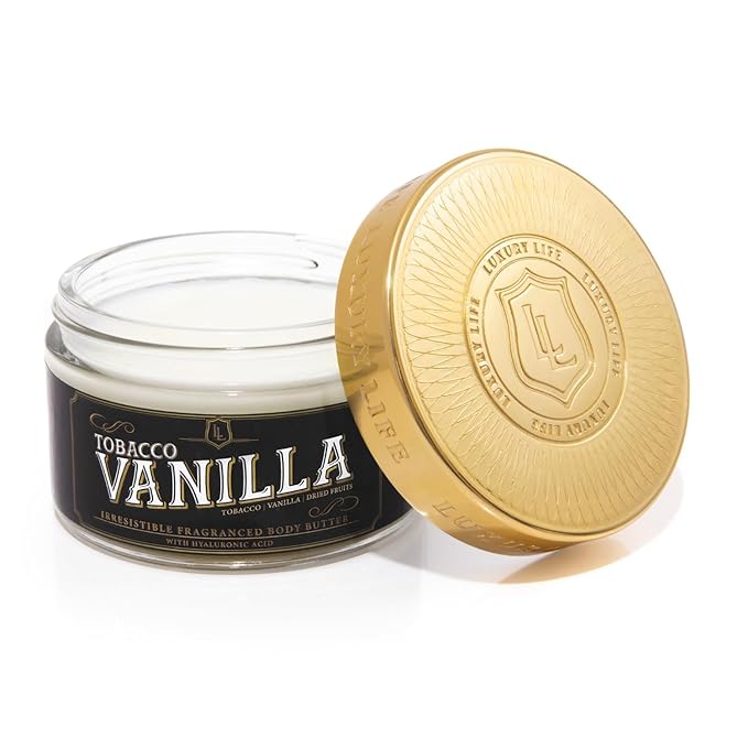 LUXURY LIFE BUTTER - Irresistibly Scented Body Butter with Hyaluronic Acid for Ultimate Moisture. Luxurious Natural Fragrance. Hydrates for a Non-Greasy Glamorous Glow, Tobacco Vanilla, 5 oz.-GlimoraGlow