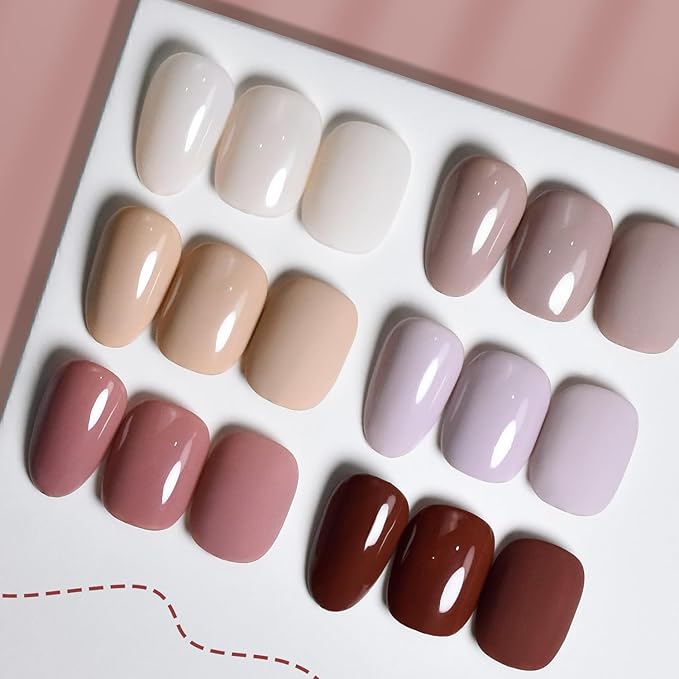 JODSONE 10ml Nude Pink Gel Nail Polish Set 6Colors Long Lasting Neutral Brown Red Purple Nail Polish Lacquer Glossy Art for Nail and Salon Need U V Lamp-GlimoraGlow