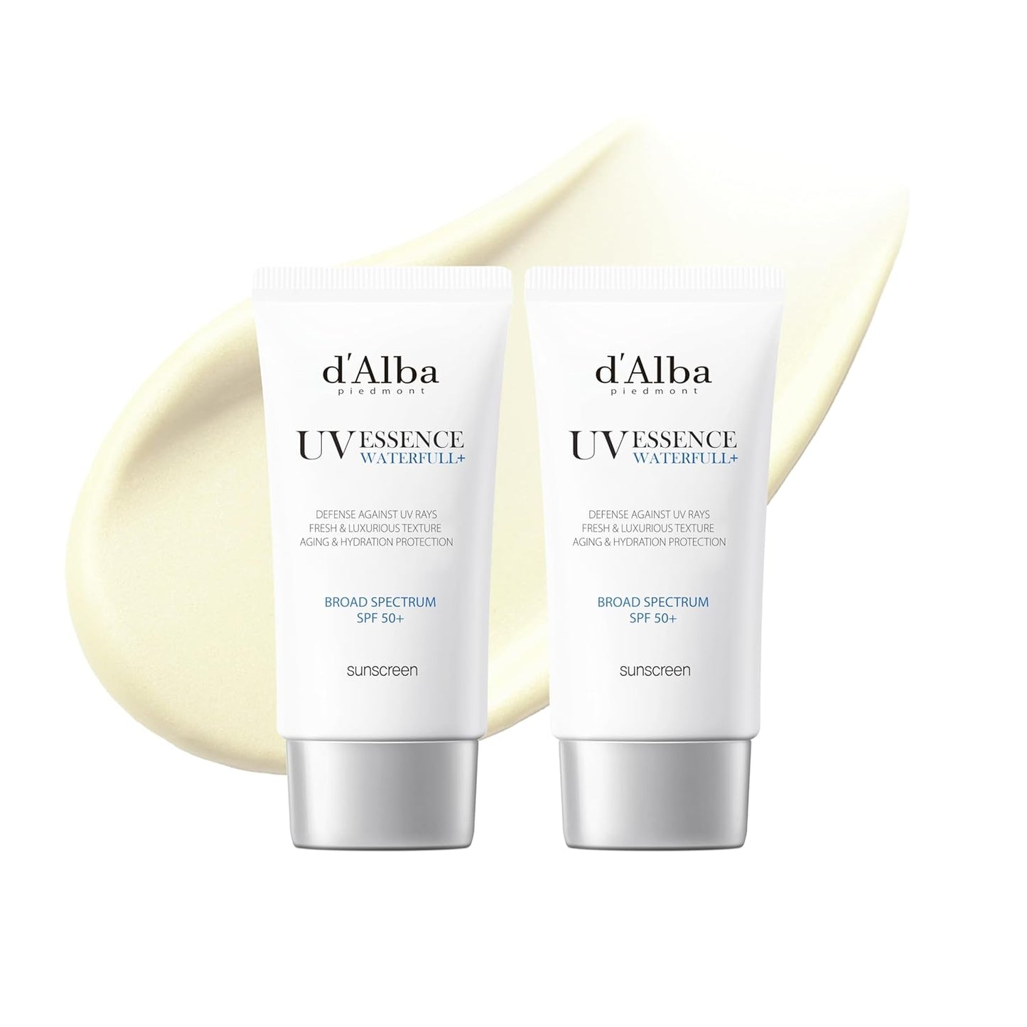 [2 ea] d'alba Piedmont Italian White Truffle Waterfull Essence Sunscreen, Vegan Skincare, Lightweight Sunscreen with BROAD SPECTRUM SPF 50+, Glowy, All Skin Types, Korean Skin Care (2 x 1.69 fl. oz)-GlimoraGlow
