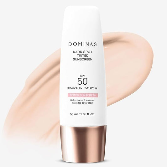 SPF 50 DOMINAS Tinted Sunscreen Moisturizer (1.7fl oz) - Tone Correction, Korean Skin Care, Broad-Spectrum UV Defense Sunblock, Water-in-Oil Formula for Lightweight, Panthenol, Sun Cream-GlimoraGlow