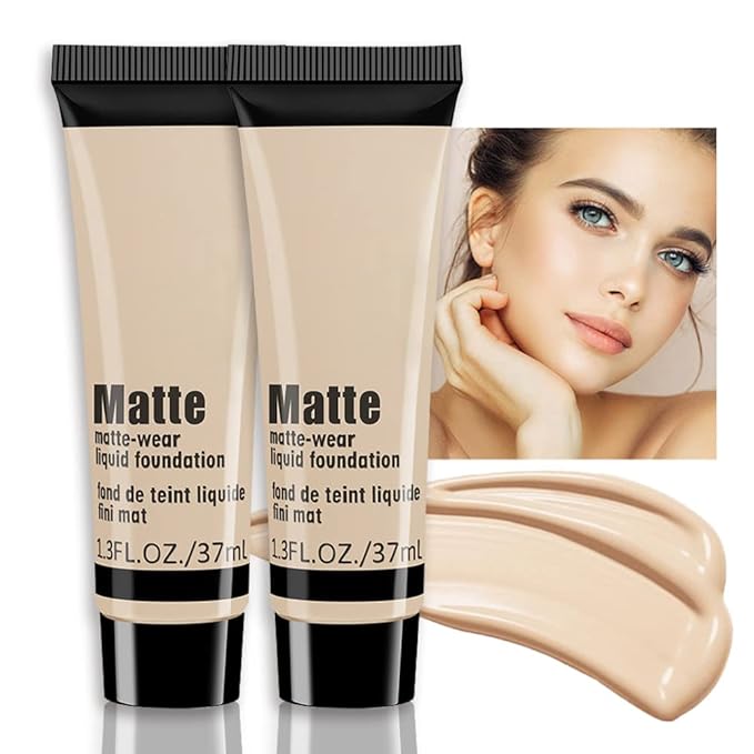 2 Pack Liquid Foundation Cream for Face Makeup,Durable Full Coverage Matte Concealer Make Up,Oil Control & Waterproof Base Primer -1+1 Fl.Oz-BEIGE 1#-GlimoraGlow