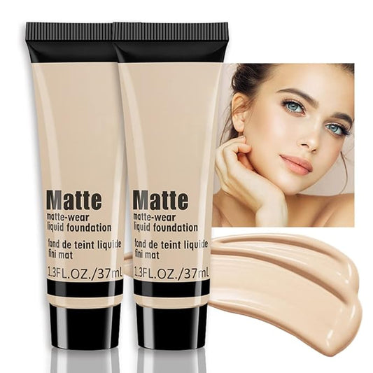 2 Pack Liquid Foundation Cream for Face Makeup,Durable Full Coverage Matte Concealer Make Up,Oil Control & Waterproof Base Primer -1+1 Fl.Oz-BEIGE 1#-GlimoraGlow